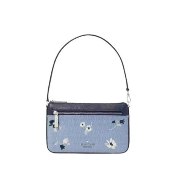 Kate Spade New York Handbags - Kate Spade New York Leila Convertible Wristlet Blue Floral Straw Leather Bag